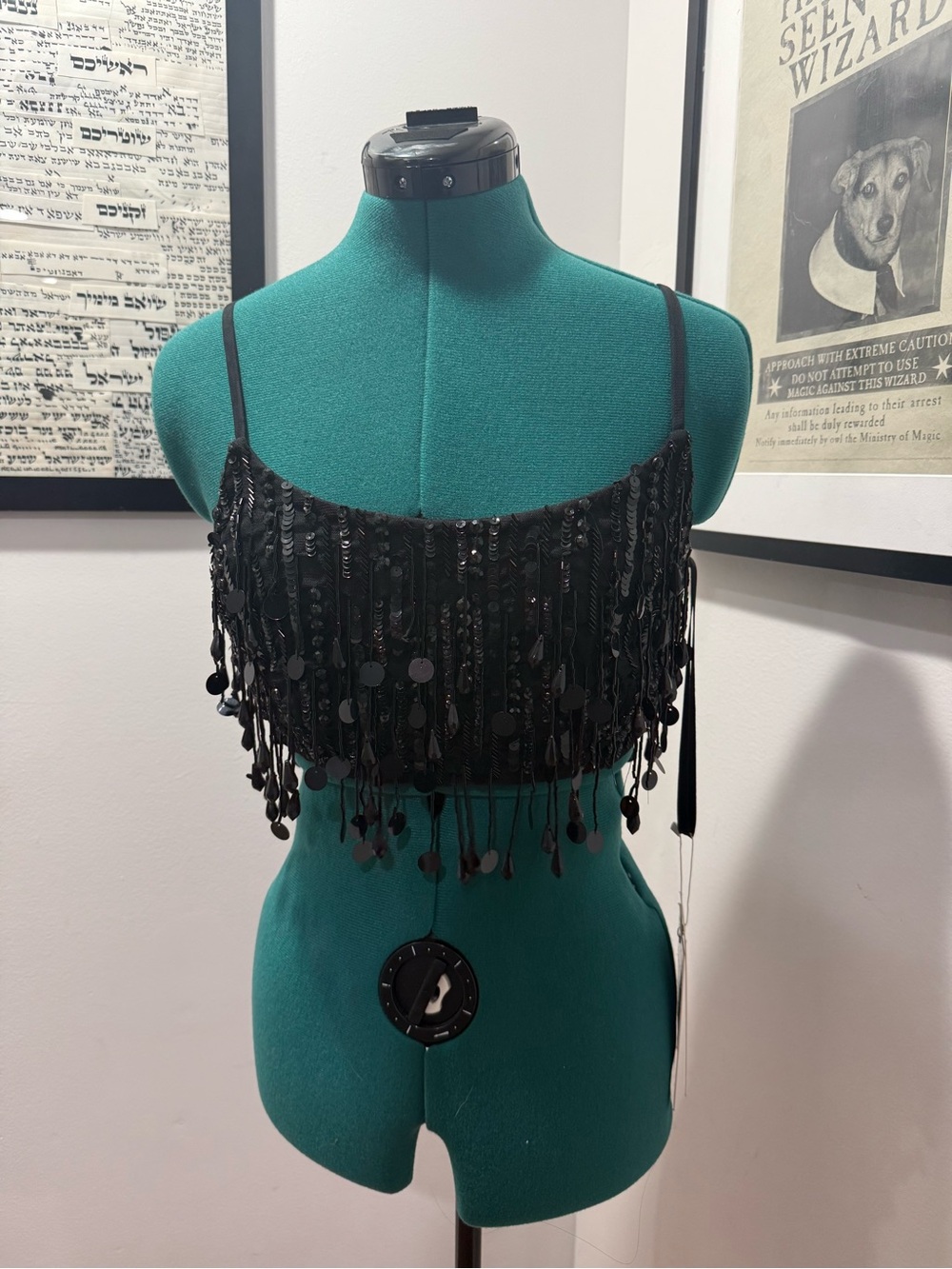 Mac Duggal 93828 ONE OF A KIND Black Sequin Fringe Crop Top